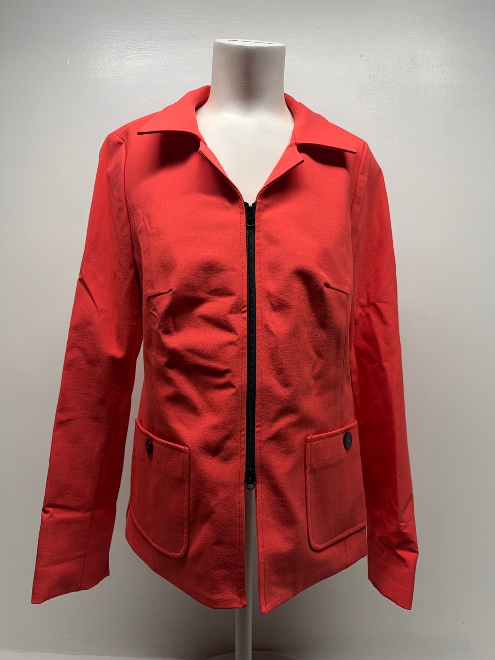 Nina Mclemore Jacket Blazer Coat Cotton Stretch Pockets Collared Full Zip Red 4